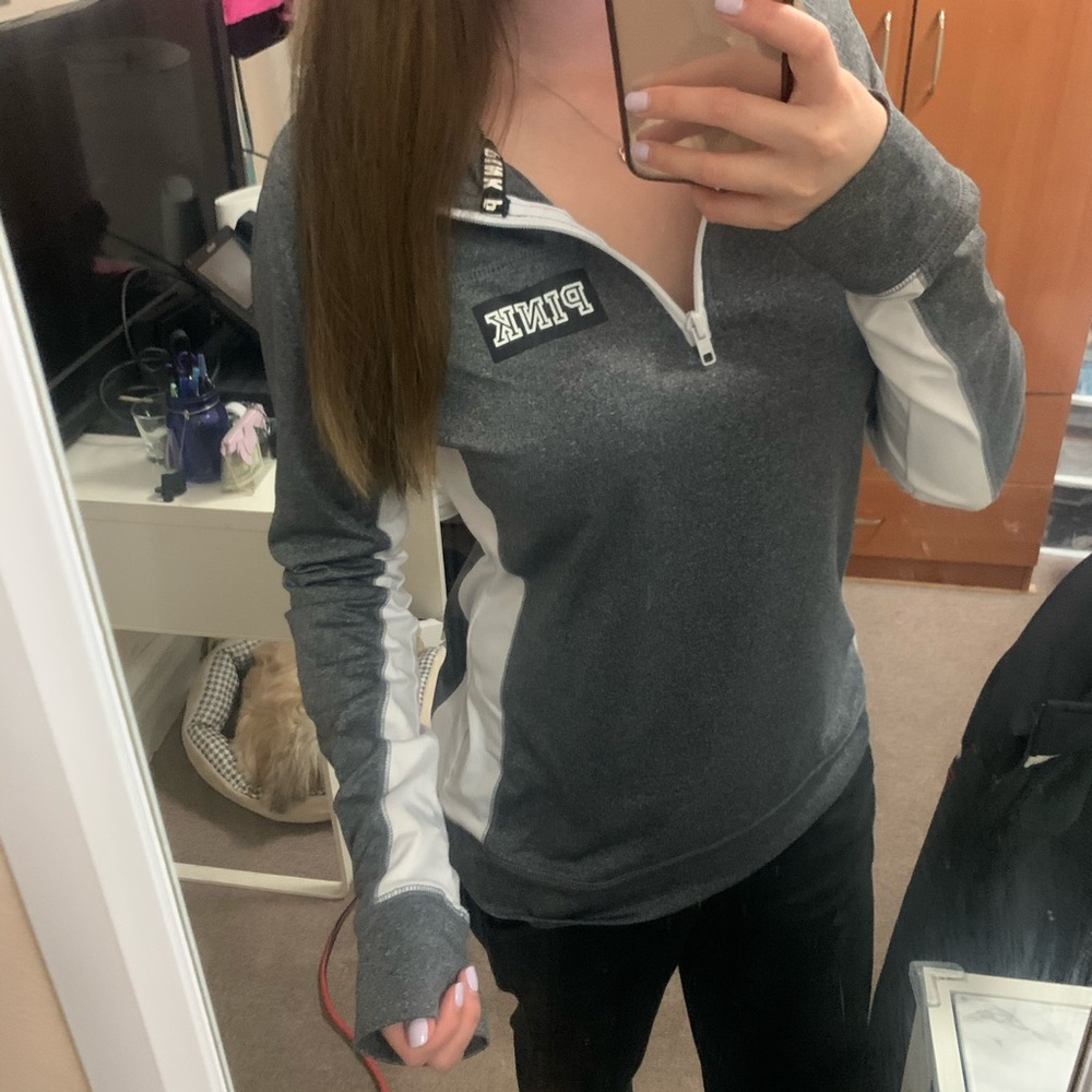 Victoria’s Secret Pink Half Zip Up Gray/White M